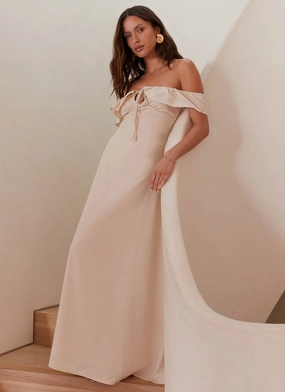 Draped-Style Amarosa Linen Maxi Dress - Natural