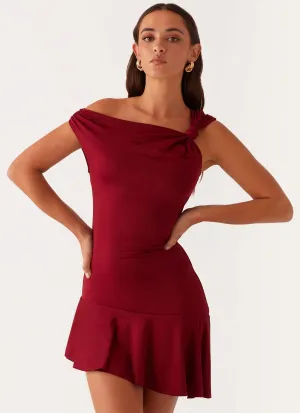 Amaya Twist Mini Dress - Maroon Cotton-Blend Kimono-Sleeve