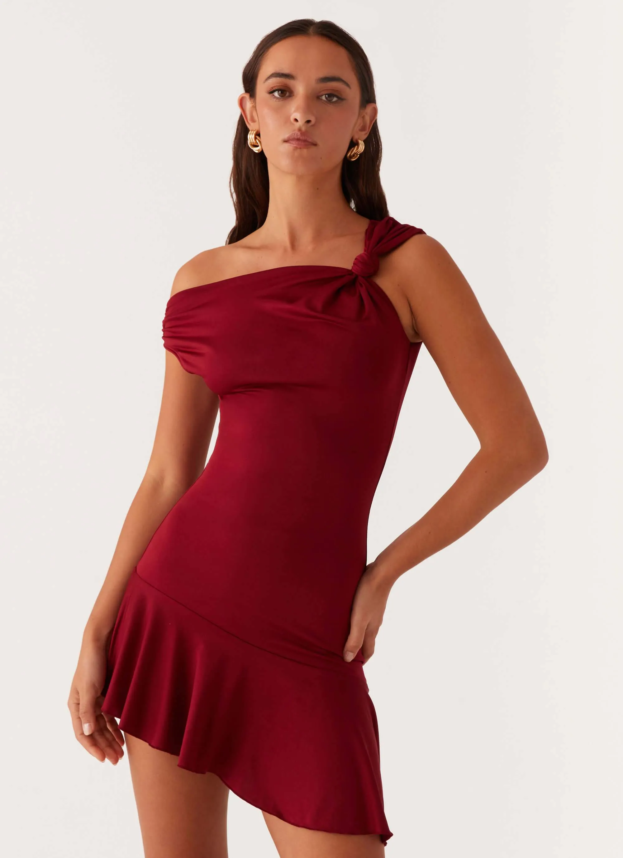 Amaya Twist Mini Dress - Maroon Timeless Fit