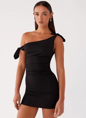 Feminine off-the-shoulder gown Chilly Comfort Amazonia Linen Mini Dress - Black