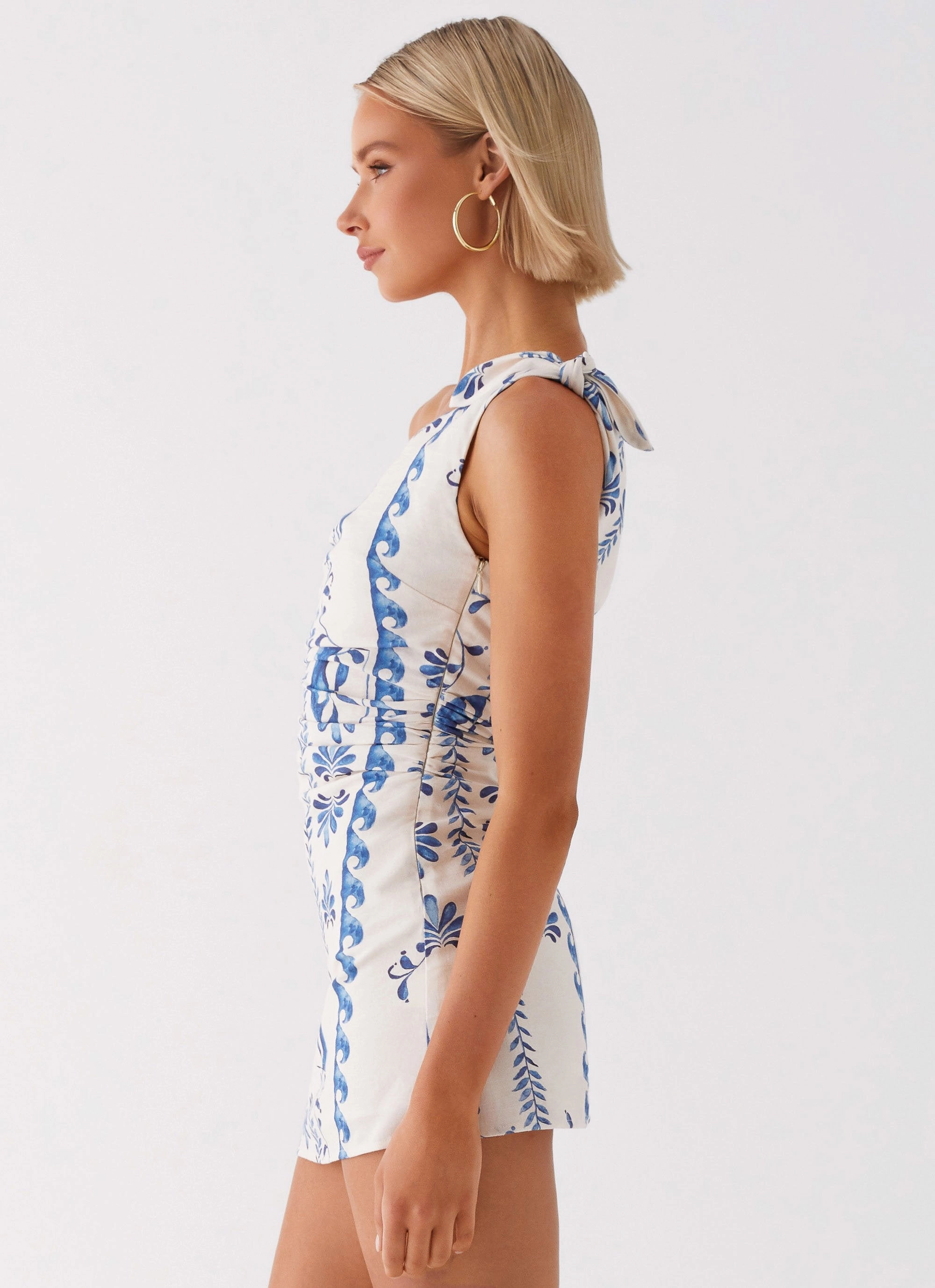 Shade Glow Natural Style Amazonia Linen Mini Dress - Floral Wave