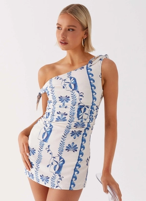 Edgy Look Mix-And-Match Amazonia Linen Mini Dress - Floral Wave