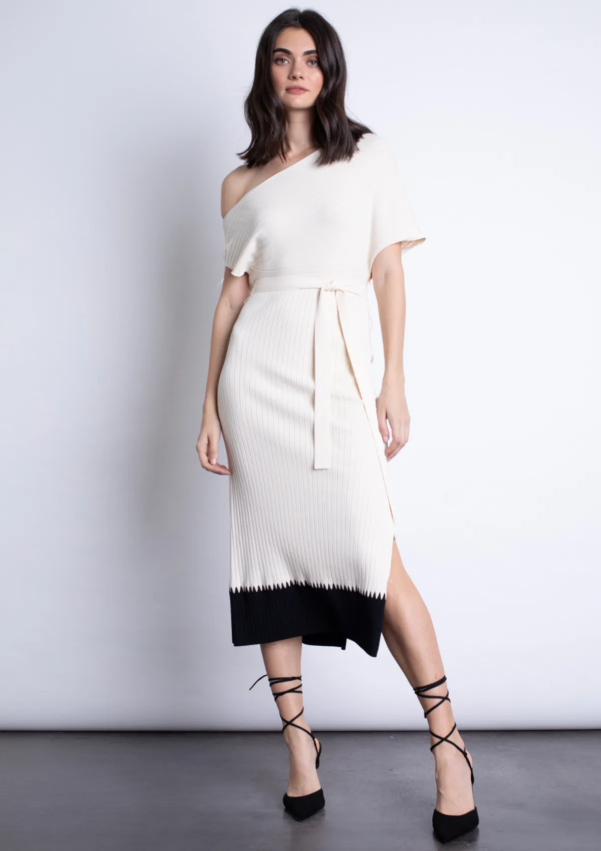 Amber Knit Midi Dress - Winter White Beaded-Edge Vibrant color
