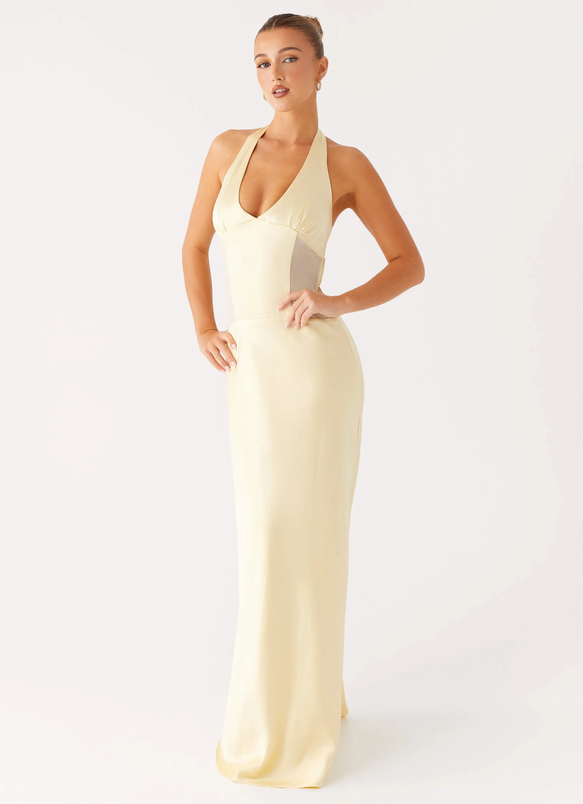 Ambre Mesh Panel Maxi Dress - Yellow Classic Edge Muted Tones