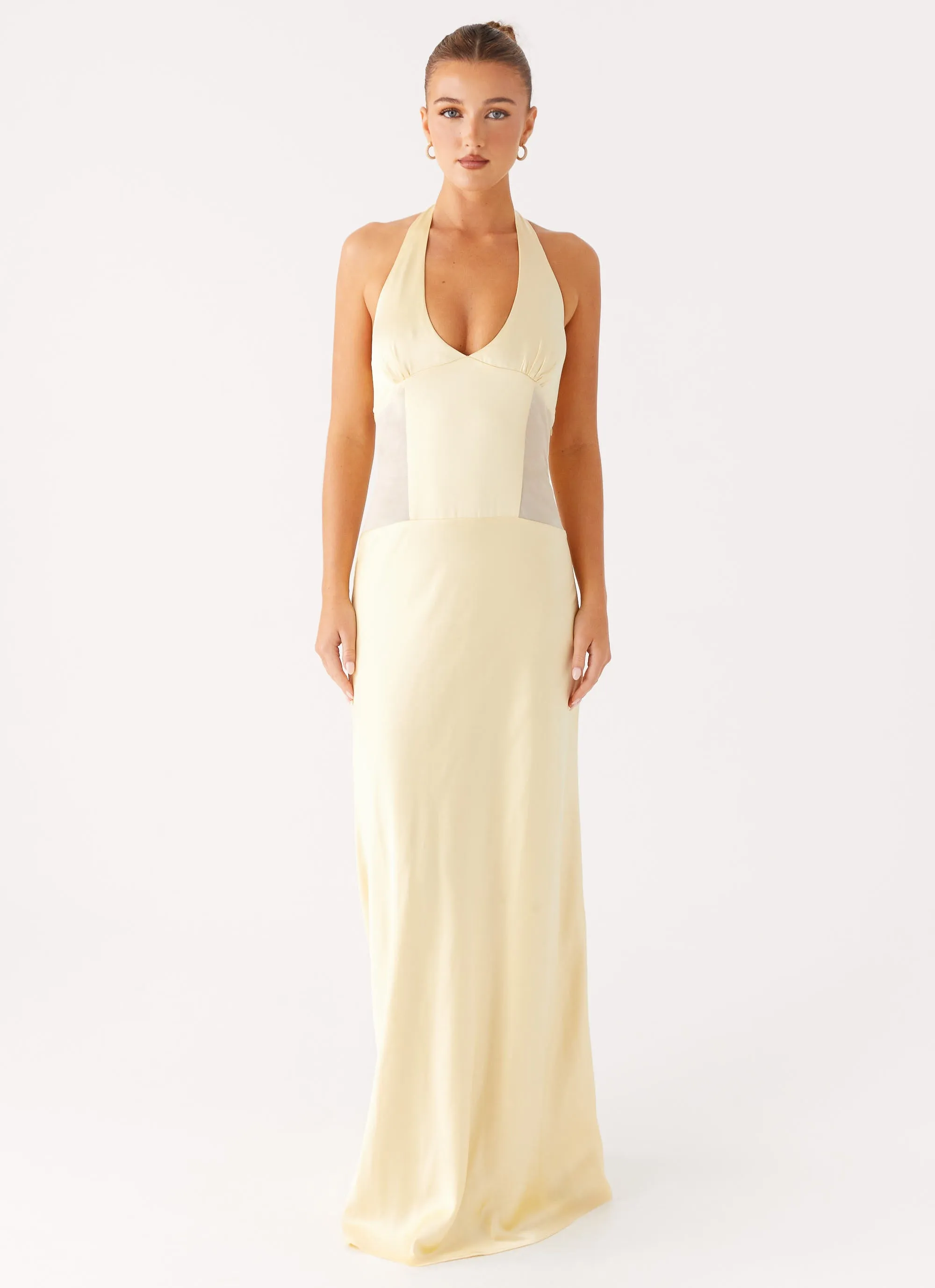 Ambre Mesh Panel Maxi Dress - Yellow Smooth Lines Refined Presence