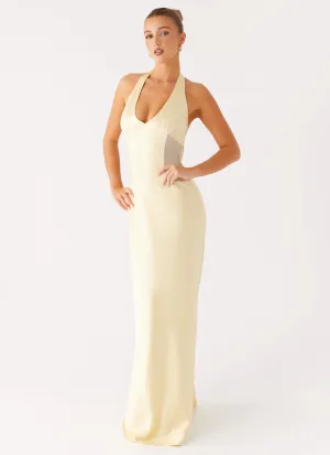 Ambre Mesh Panel Maxi Dress - Yellow Classic Edge Muted Tones