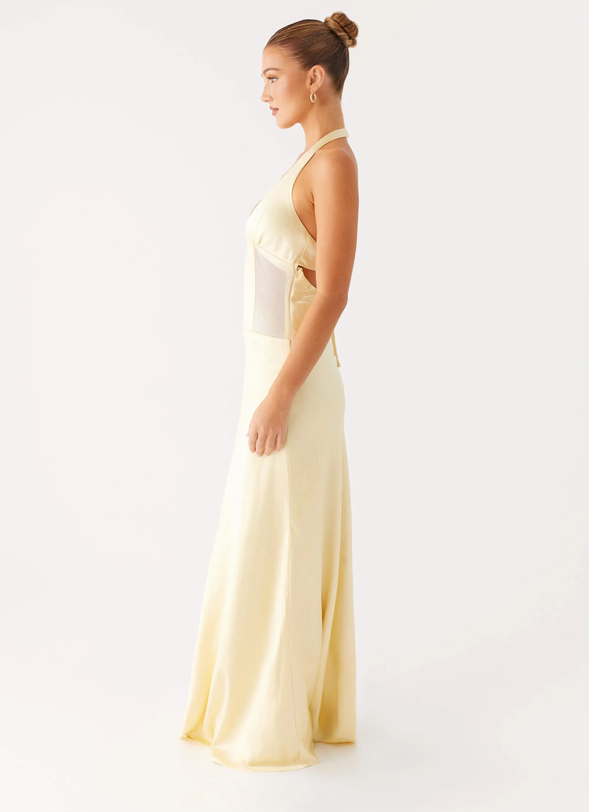 Office Cool Chic Comfort Look Ambre Mesh Panel Maxi Dress - Yellow