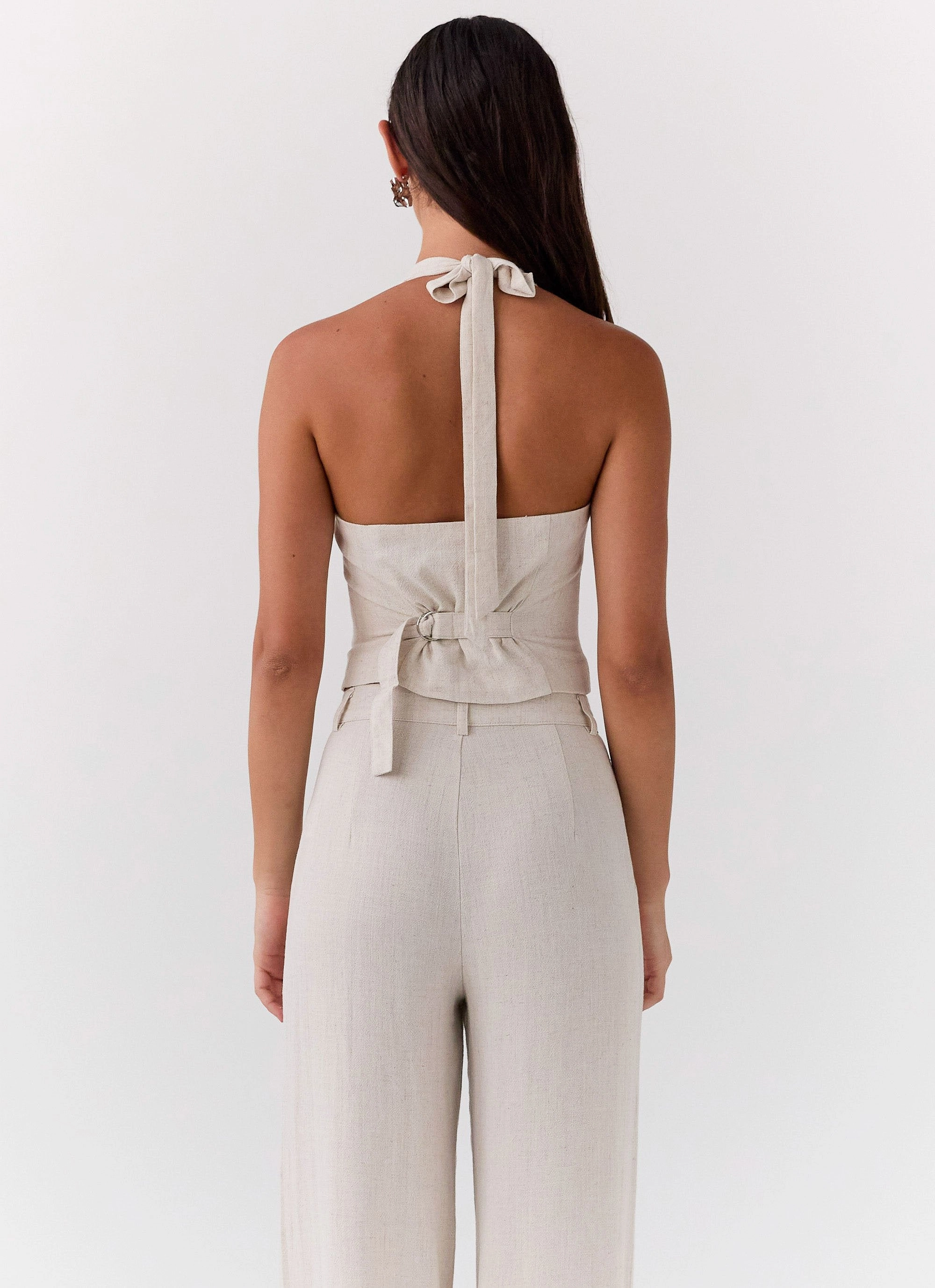 AntiStaticTreatment HighDensity Weave Ambrosa Halterneck Linen Vest - Oatmeal