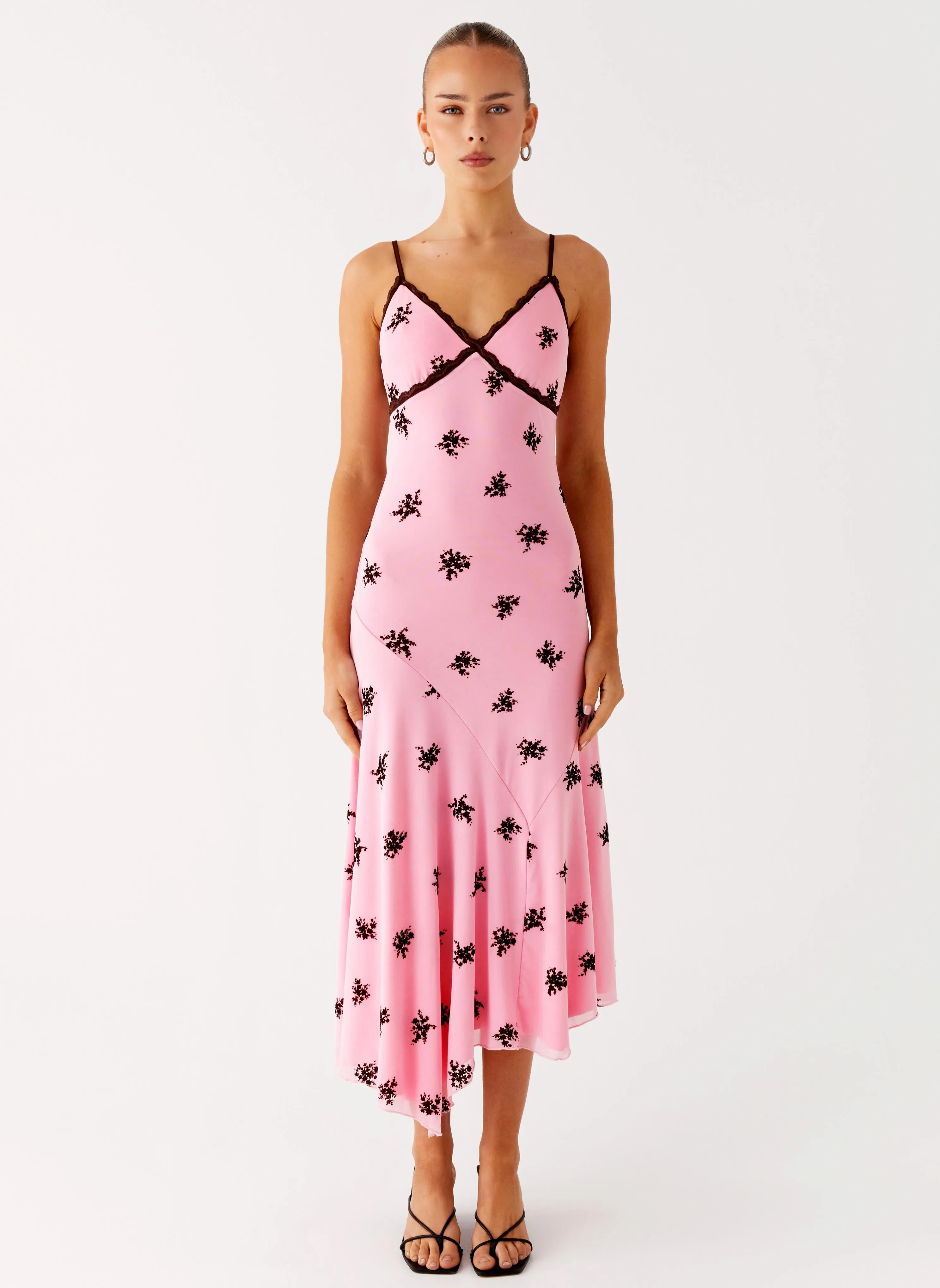 Amelia Midi Dress - Pink Slit Detail Silky Drape