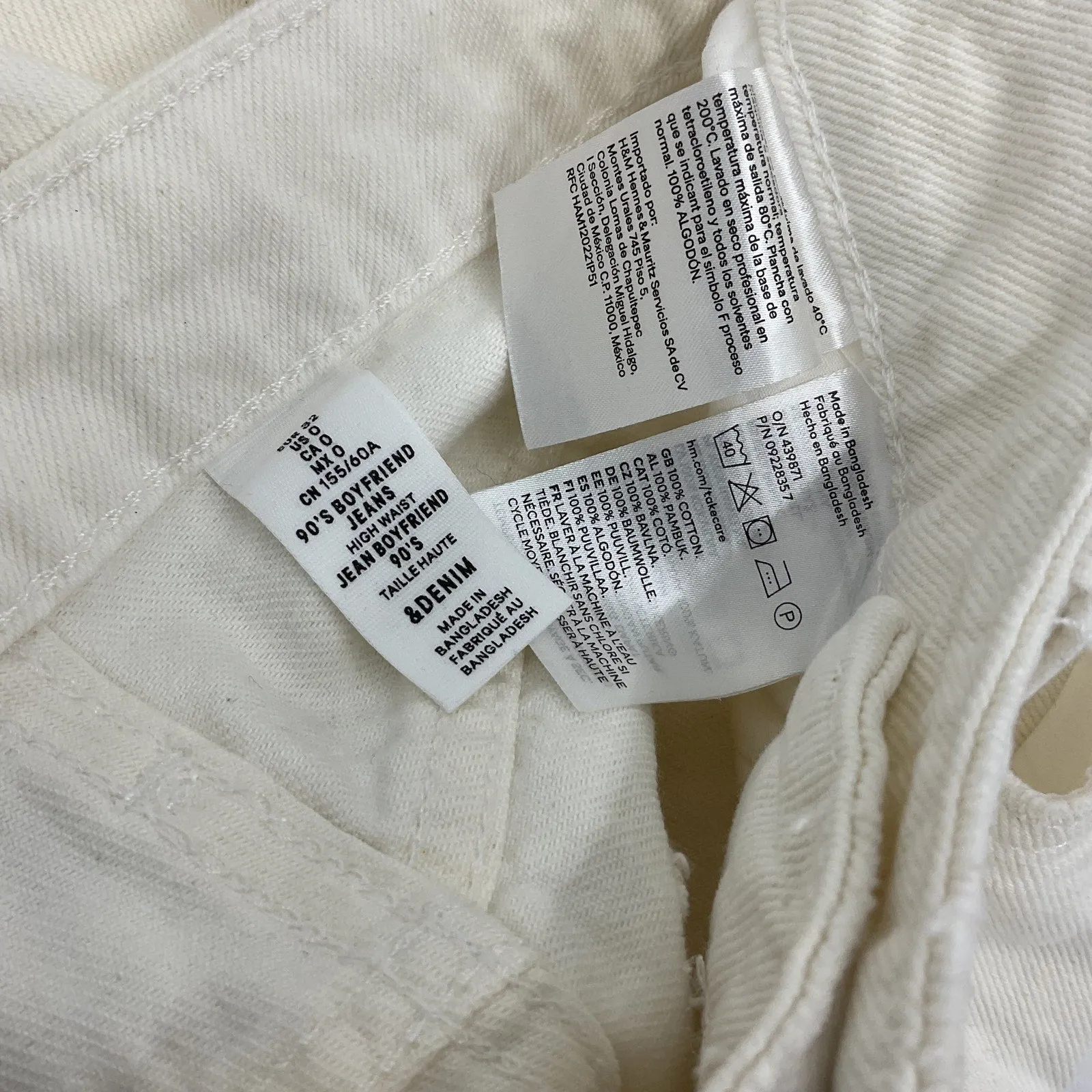 &Denim White High Waist Ripped 90s Denim Boyfriend Jeans Size 0 Women's Preowned