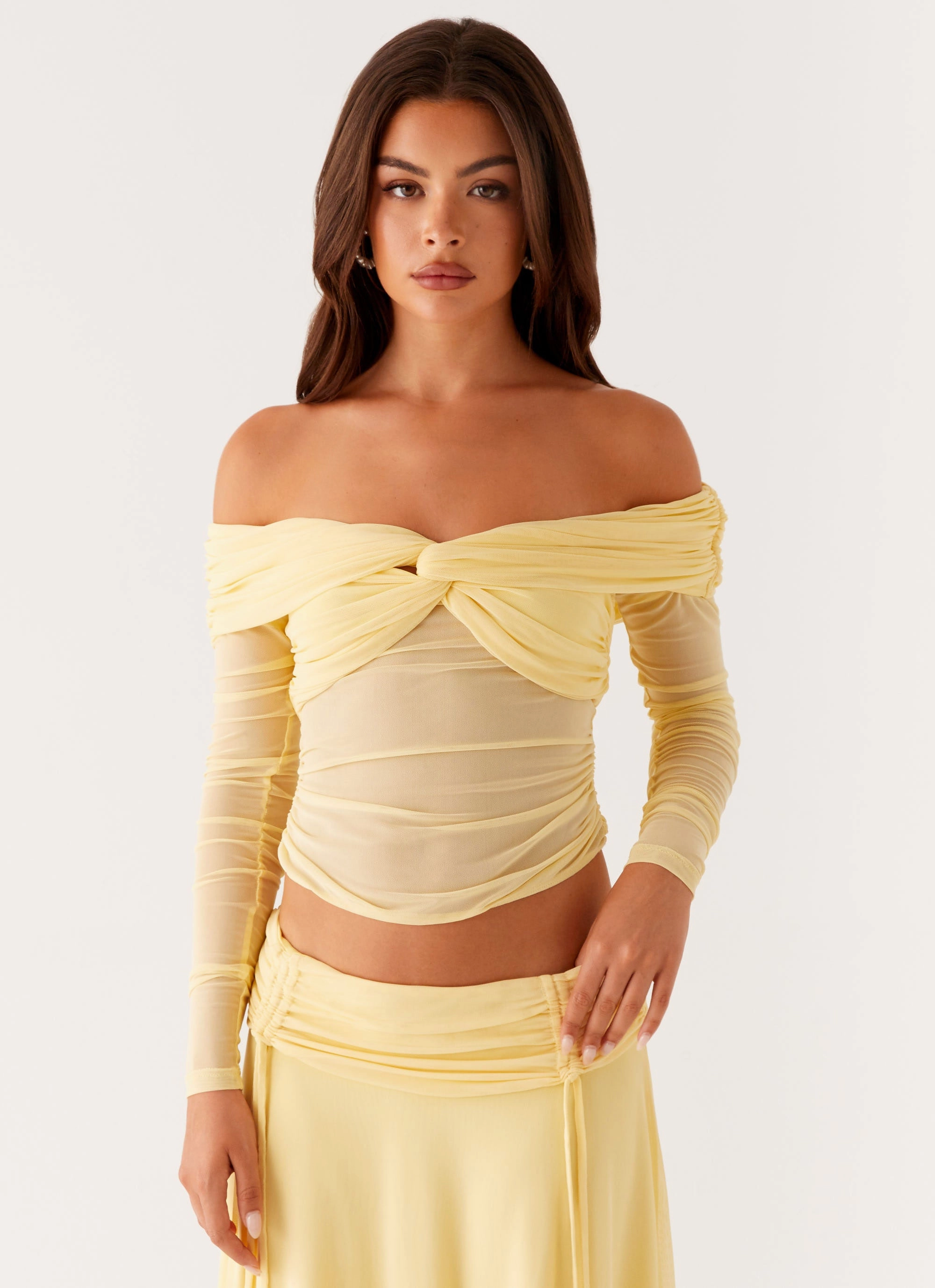 Amryn Long Sleeve Top - Yellow Quick Access Zipper HighNeck