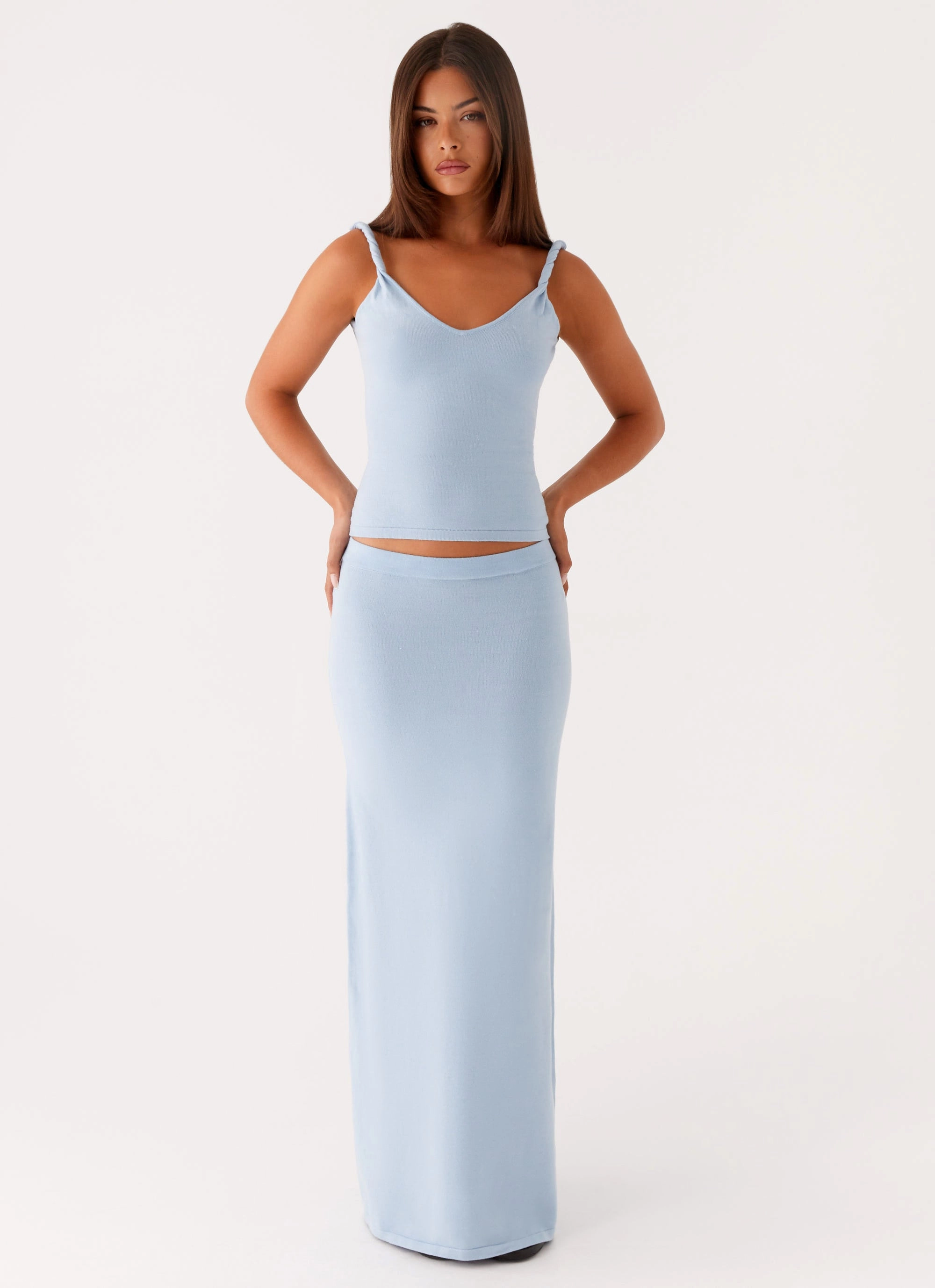 Anastasia Knit Maxi Skirt - Blue Performance Layer AllDayComfort