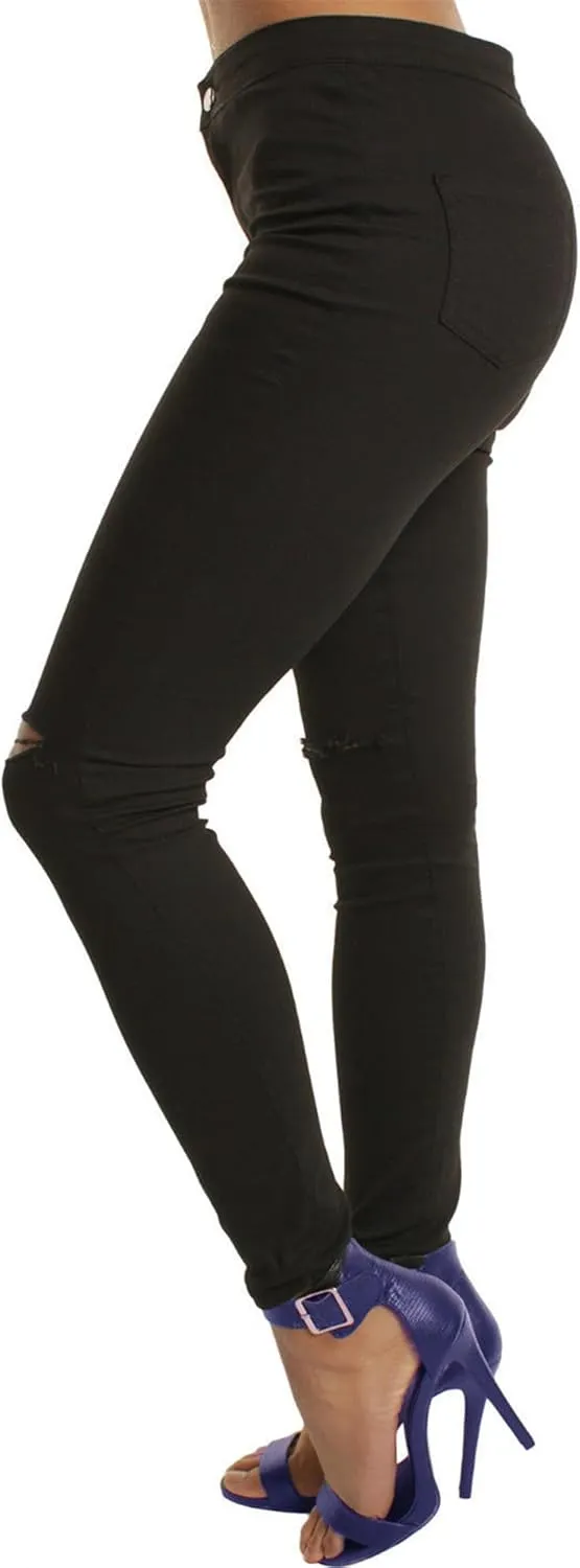 Andongnywell Distressed Jeans Women with Pockets High Waisted Stretch Skinny Jeans Butt Lifting Ripped Hole Denim Pants