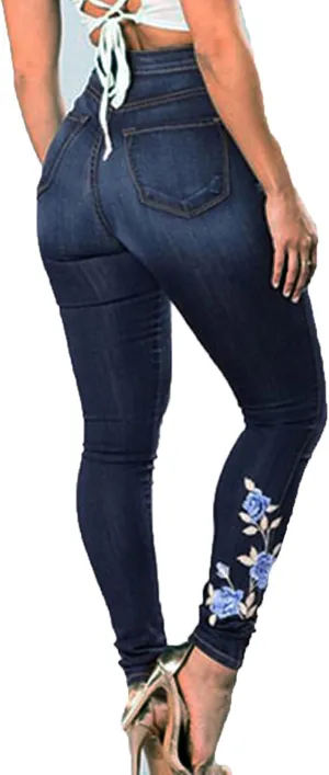 Andongnywell High Waist Stretch Skinny Jeans Women Embroidery Butt Lift Denim Pants Slim Pencil Jeans Sexy Jegging Trousers