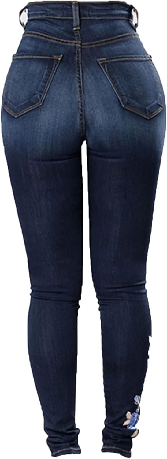 Andongnywell High Waist Stretch Skinny Jeans Women Embroidery Butt Lift Denim Pants Slim Pencil Jeans Sexy Jegging Trousers