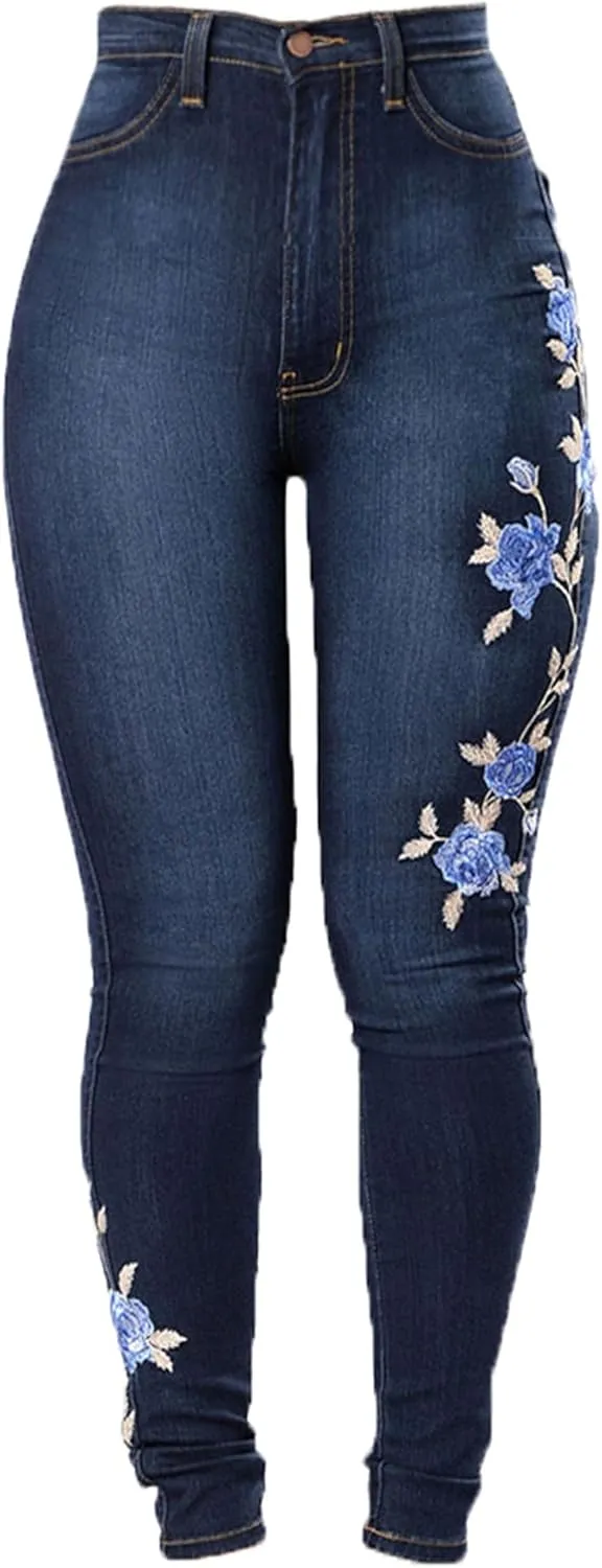 Andongnywell High Waist Stretch Skinny Jeans Women Embroidery Butt Lift Denim Pants Slim Pencil Jeans Sexy Jegging Trousers