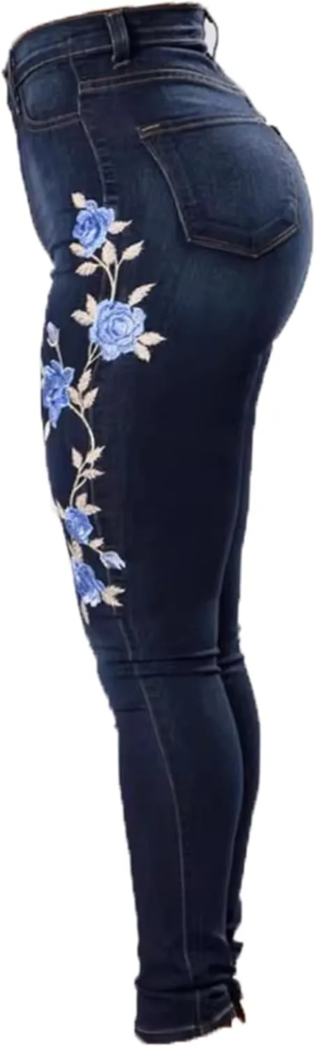 Andongnywell High Waist Stretch Skinny Jeans Women Embroidery Butt Lift Denim Pants Slim Pencil Jeans Sexy Jegging Trousers