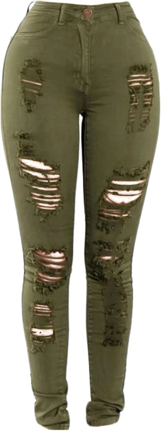 Andongnywell Ripped Jeans for Women High Rise Slim Fit Sexy Skinny Jeans Jegging Stretch Distressed Denim Pants Trousers