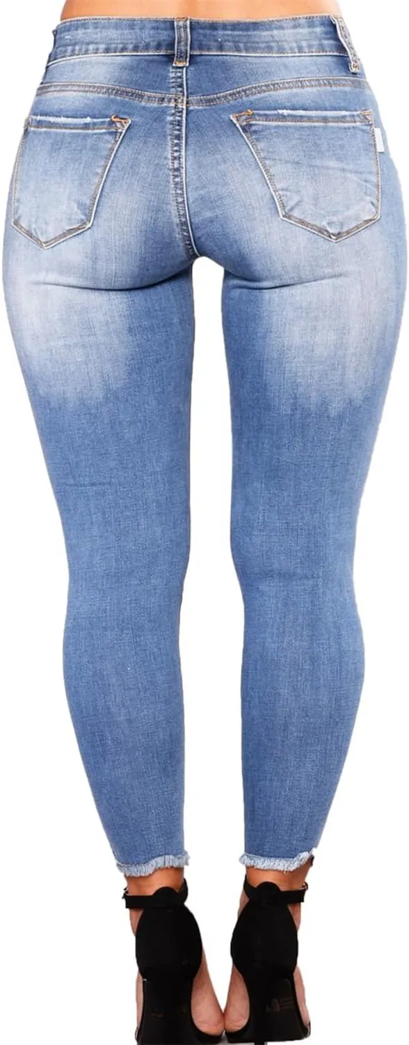 Andongnywell Skinny Jeans Women with Holes Butt Lift Ripped Jegging Jeans High Waisted Stretch Sexy Distressed Denim Pants