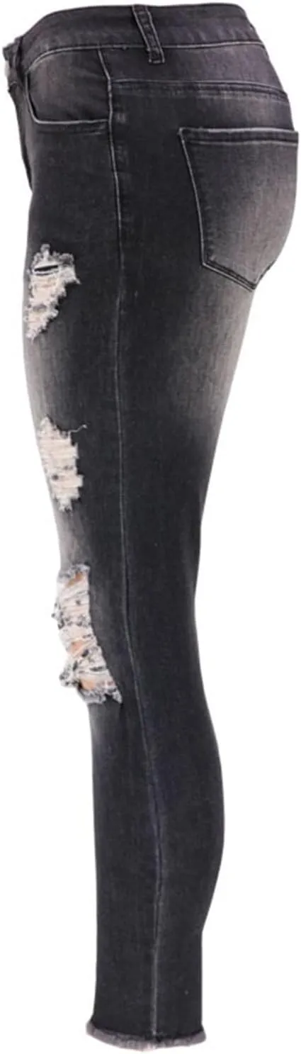Andongnywell Skinny Jeans Women with Holes Butt Lift Ripped Jegging Jeans High Waisted Stretch Sexy Distressed Denim Pants