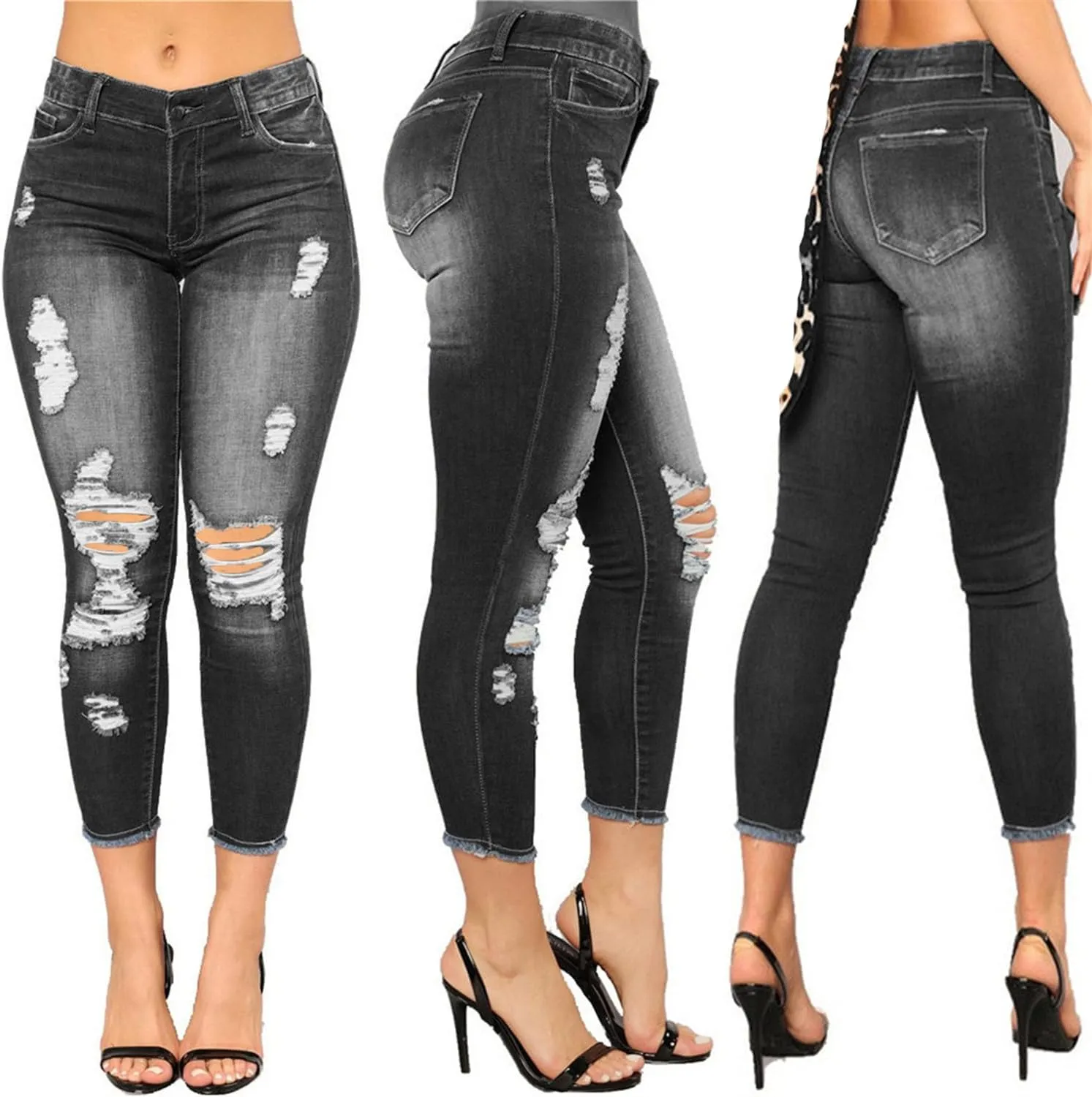 Andongnywell Skinny Jeans Women with Holes Butt Lift Ripped Jegging Jeans High Waisted Stretch Sexy Distressed Denim Pants
