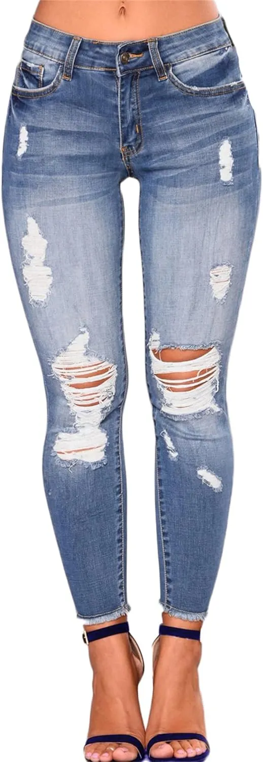 Andongnywell Skinny Jeans Women with Holes Butt Lift Ripped Jegging Jeans High Waisted Stretch Sexy Distressed Denim Pants