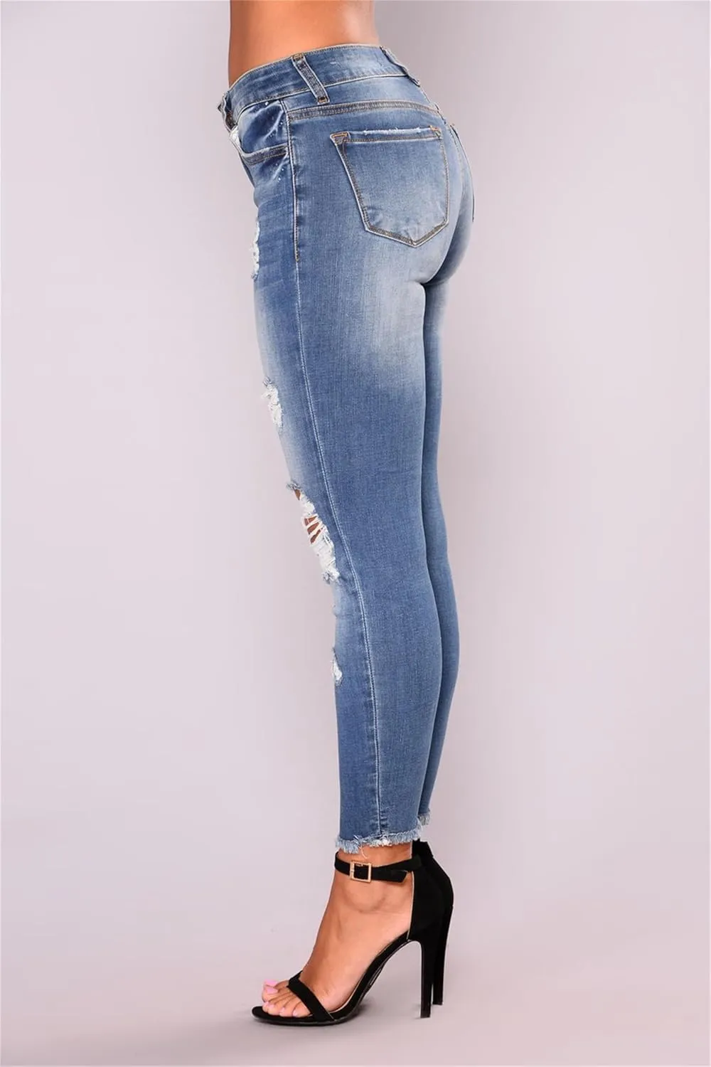 Andongnywell Skinny Jeans Women with Holes Butt Lift Ripped Jegging Jeans High Waisted Stretch Sexy Distressed Denim Pants