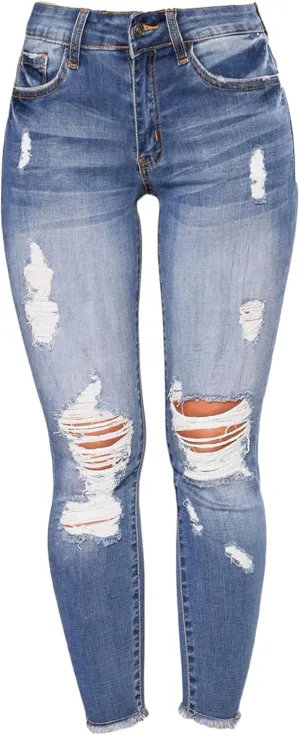 Andongnywell Skinny Jeans Women with Holes Butt Lift Ripped Jegging Jeans High Waisted Stretch Sexy Distressed Denim Pants