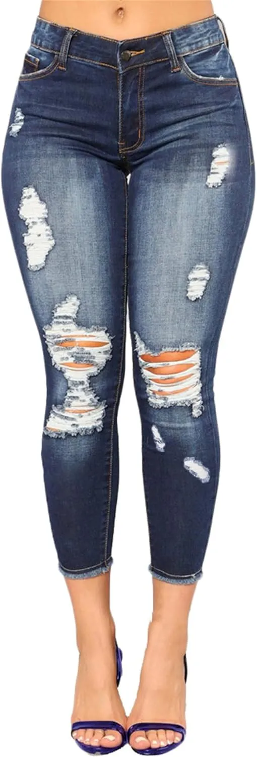 Andongnywell Skinny Jeans Women with Holes Butt Lift Ripped Jegging Jeans High Waisted Stretch Sexy Distressed Denim Pants