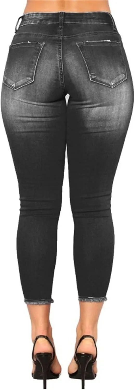 Andongnywell Skinny Jeans Women with Holes Butt Lift Ripped Jegging Jeans High Waisted Stretch Sexy Distressed Denim Pants