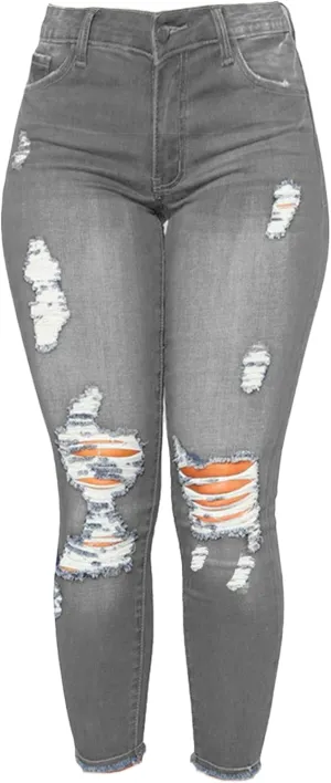 Andongnywell Skinny Jeans Women with Holes Butt Lift Ripped Jegging Jeans High Waisted Stretch Sexy Distressed Denim Pants