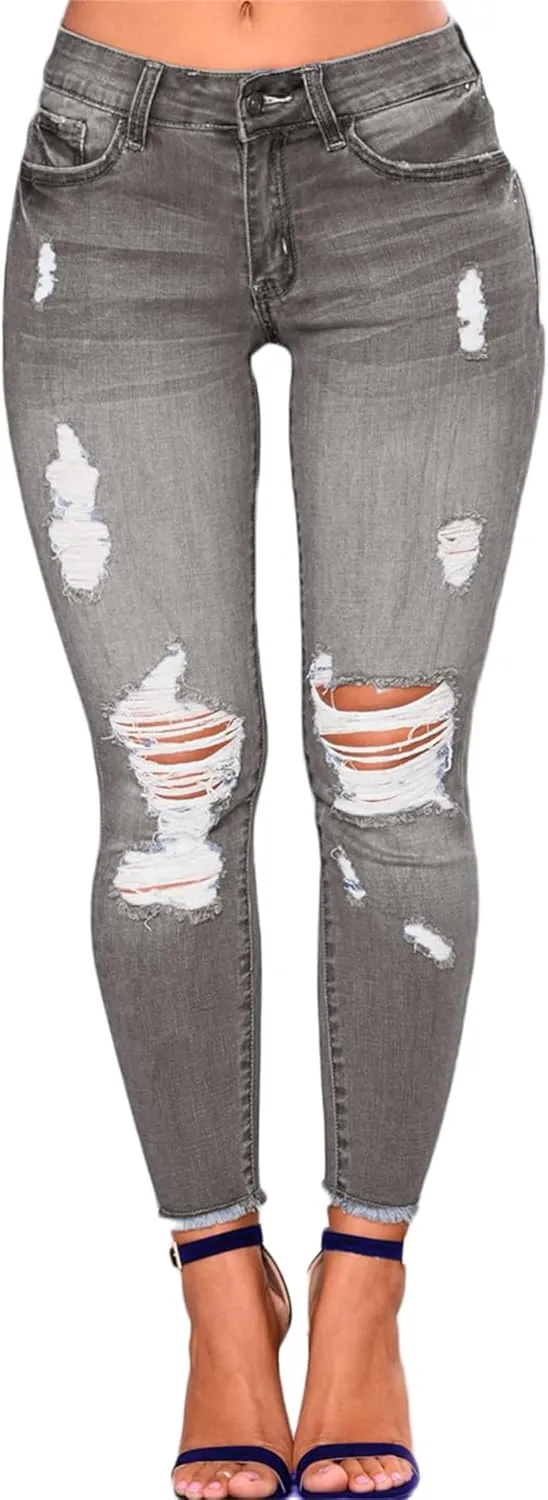 Andongnywell Skinny Jeans Women with Holes Butt Lift Ripped Jegging Jeans High Waisted Stretch Sexy Distressed Denim Pants