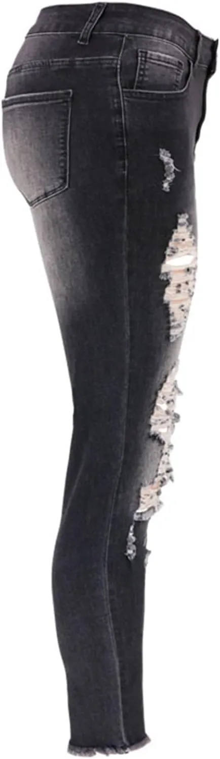 Andongnywell Skinny Jeans Women with Holes Butt Lift Ripped Jegging Jeans High Waisted Stretch Sexy Distressed Denim Pants