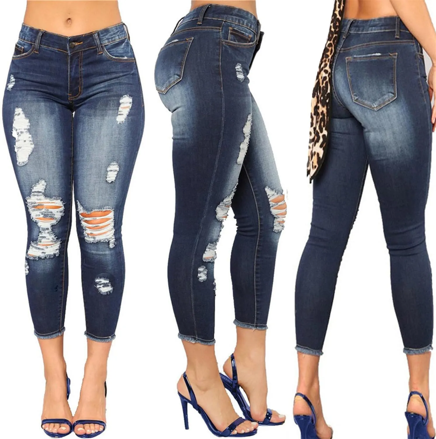 Andongnywell Skinny Jeans Women with Holes Butt Lift Ripped Jegging Jeans High Waisted Stretch Sexy Distressed Denim Pants