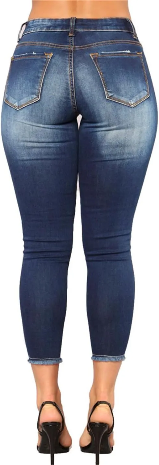 Andongnywell Skinny Jeans Women with Holes Butt Lift Ripped Jegging Jeans High Waisted Stretch Sexy Distressed Denim Pants