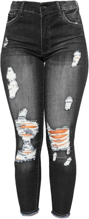 Andongnywell Skinny Jeans Women with Holes Butt Lift Ripped Jegging Jeans High Waisted Stretch Sexy Distressed Denim Pants