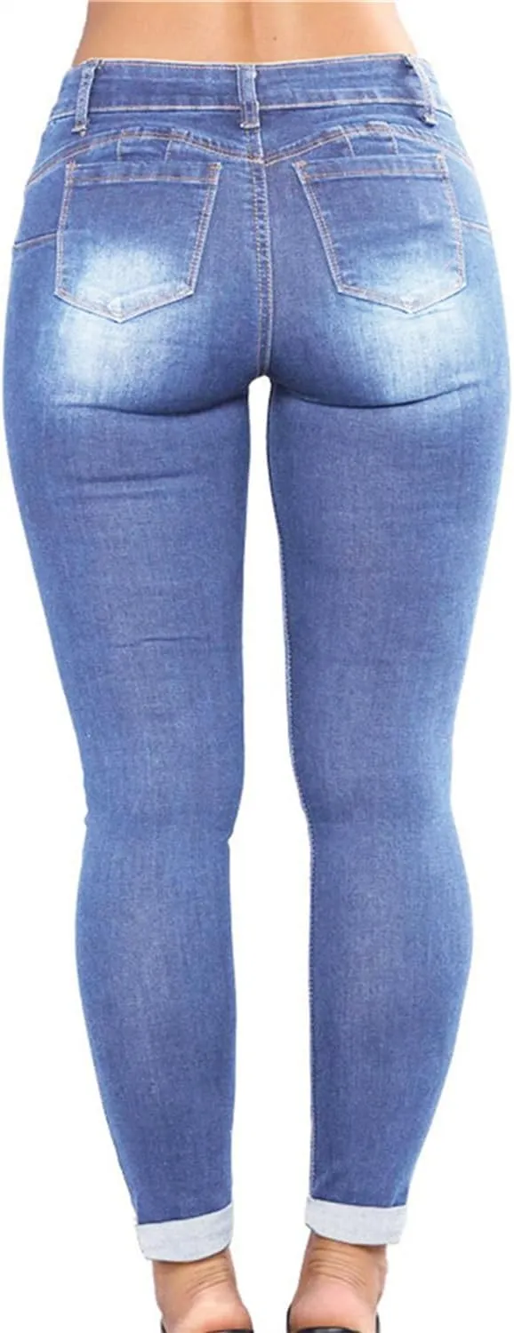 Andongnywell Women High Waist Stretch Ripped Jeans Distressed Denim Pants Butt Lift Sexy Legging Trousers Skinny Jeans