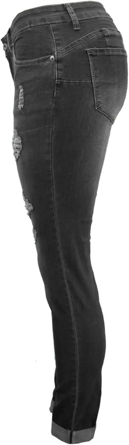 Andongnywell Women High Waist Stretch Ripped Jeans Distressed Denim Pants Butt Lift Sexy Legging Trousers Skinny Jeans