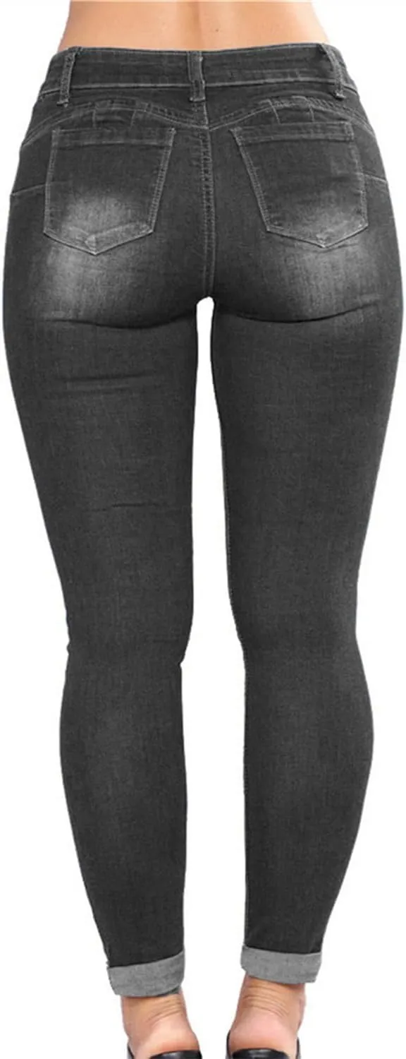Andongnywell Women High Waist Stretch Ripped Jeans Distressed Denim Pants Butt Lift Sexy Legging Trousers Skinny Jeans