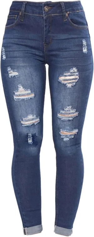 Andongnywell Women High Waist Stretch Ripped Jeans Distressed Denim Pants Butt Lift Sexy Legging Trousers Skinny Jeans