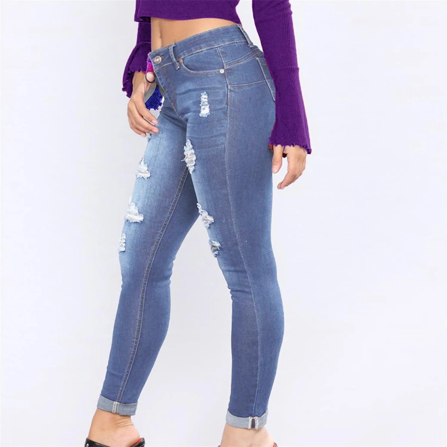 Andongnywell Women High Waist Stretch Ripped Jeans Distressed Denim Pants Butt Lift Sexy Legging Trousers Skinny Jeans