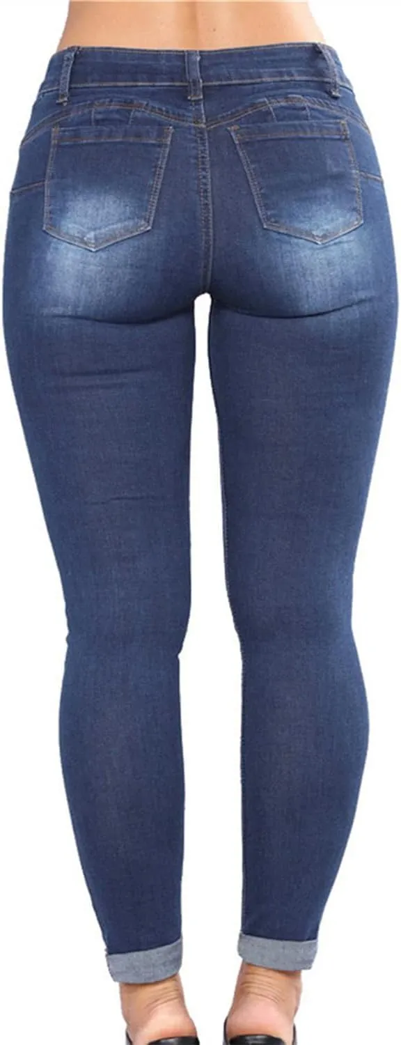 Andongnywell Women High Waist Stretch Ripped Jeans Distressed Denim Pants Butt Lift Sexy Legging Trousers Skinny Jeans