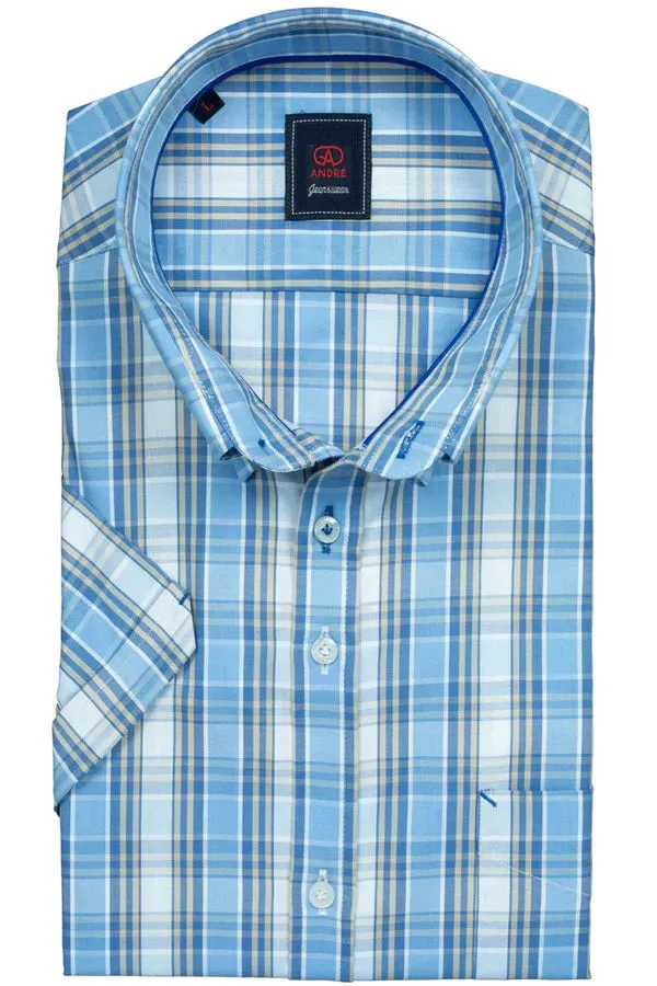 Andre Corrib Short Sleeve Checked Shirt- Beige