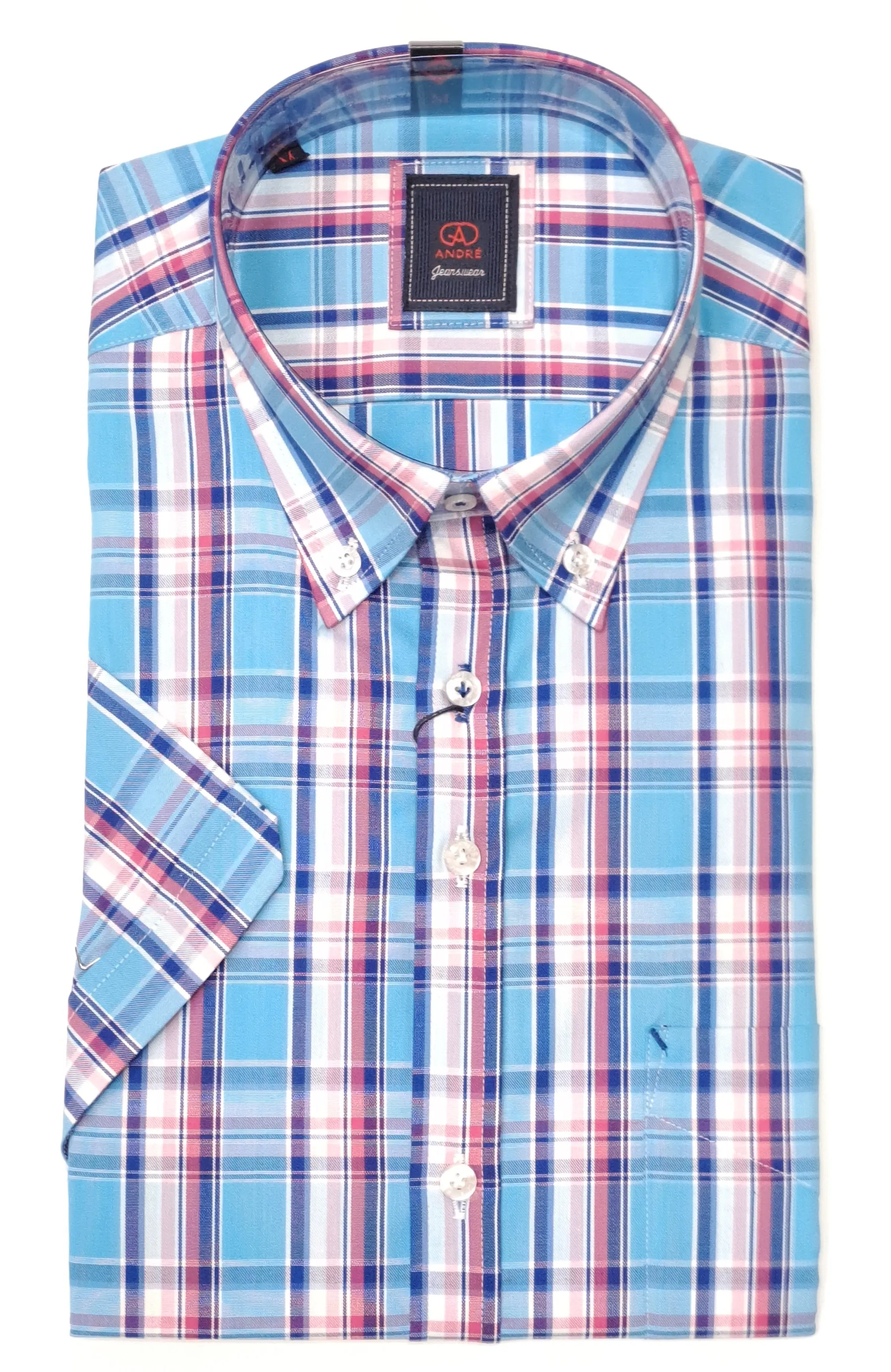 Andre Melvin Short Sleeve Checked Shirt- Blue