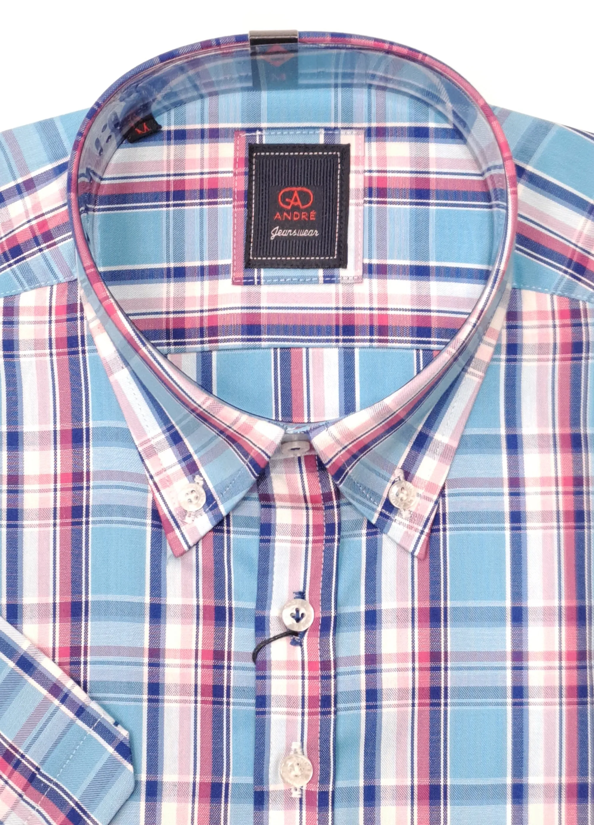 Andre Melvin Short Sleeve Checked Shirt- Blue