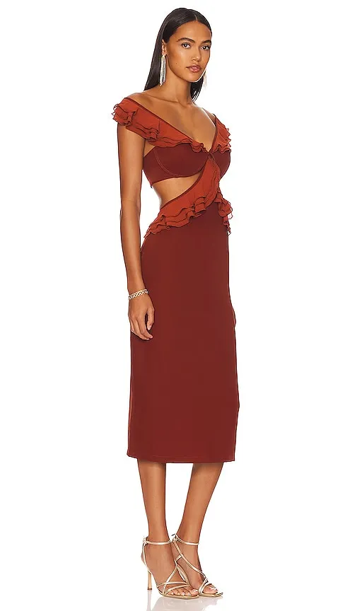 Andrea Iyamah x REVOLVE Leni Midi Dress in Burgundy