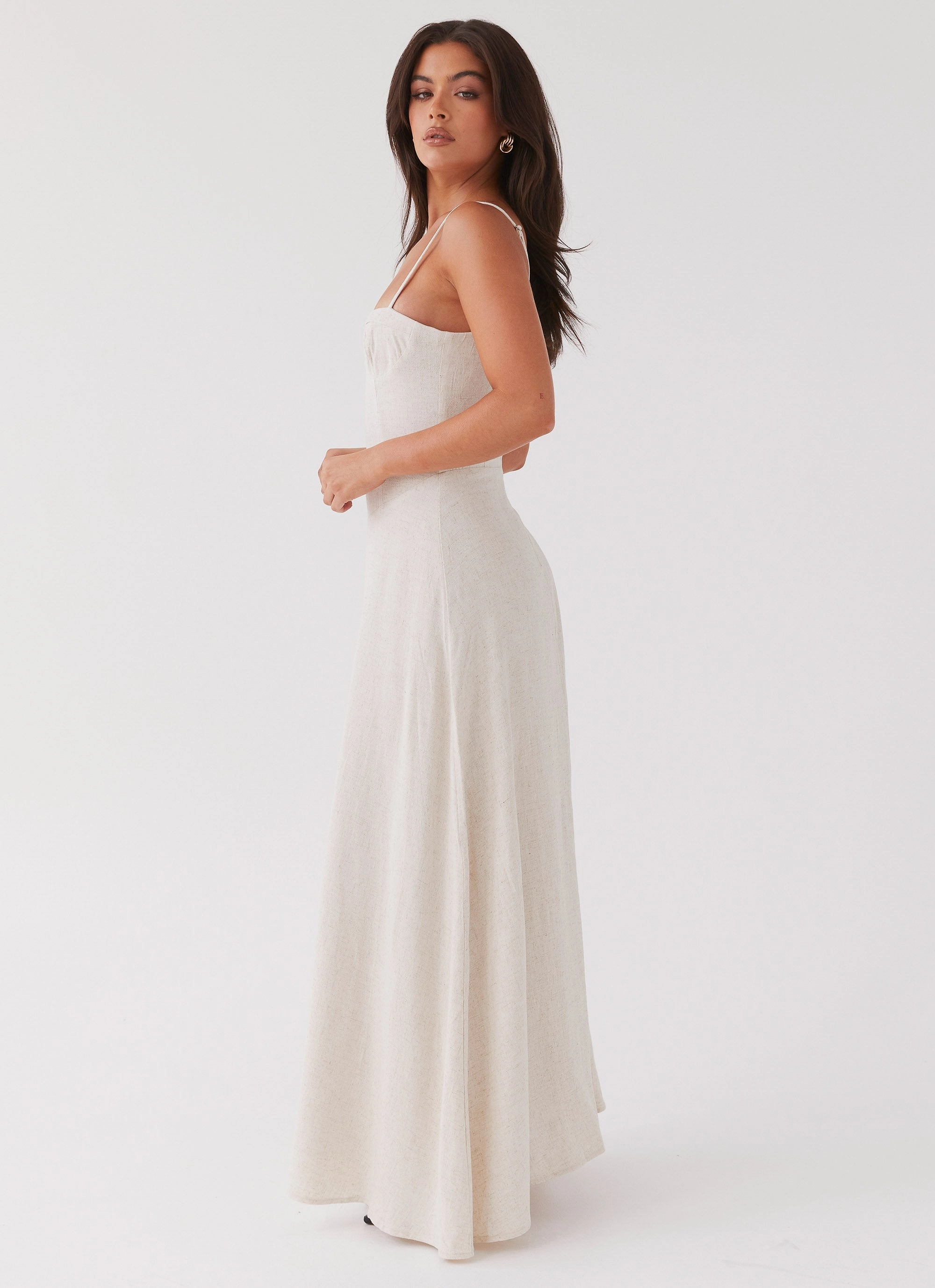 Water-resistant Shine Finish Angelina Linen Maxi Dress - Oatmeal