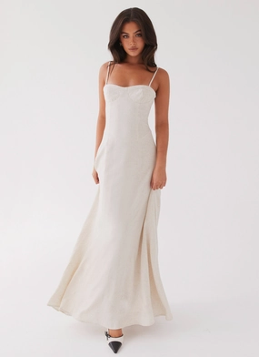 Angelina Linen Maxi Dress - Oatmeal Effortless Comfort Brunch Fit