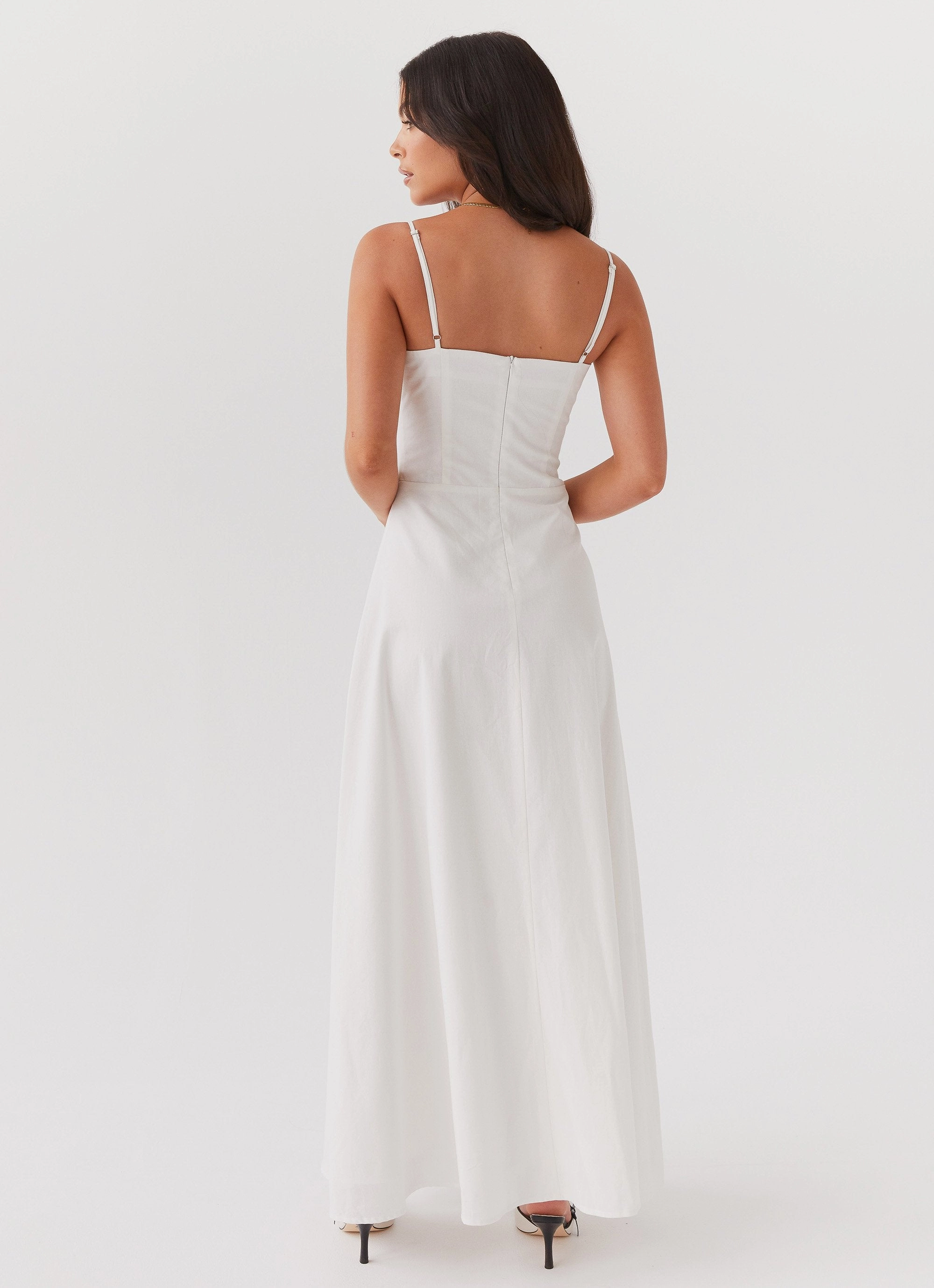Angelina Linen Maxi Dress - White Waist Seam