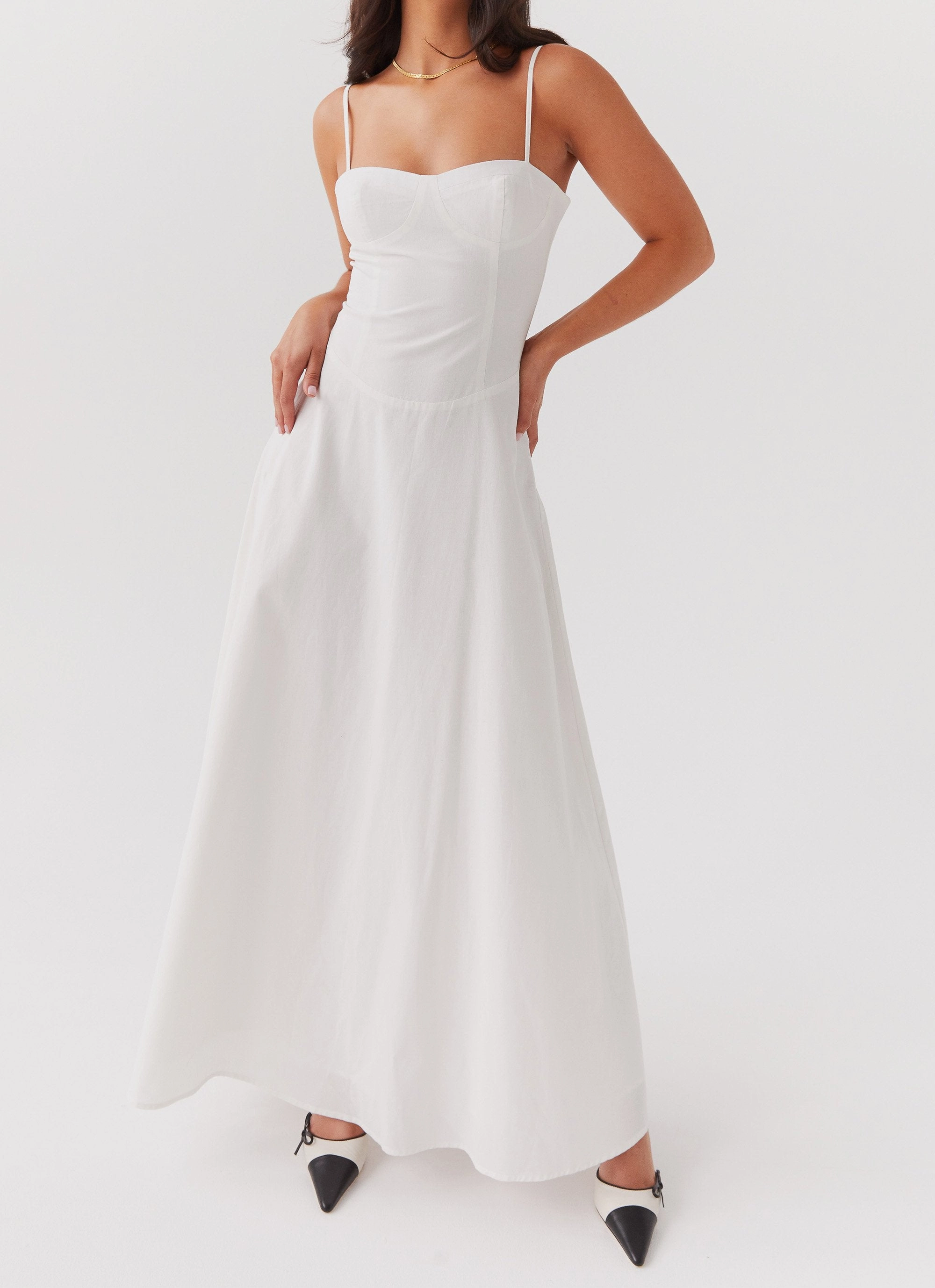 Crisp Texture Angelina Linen Maxi Dress - White